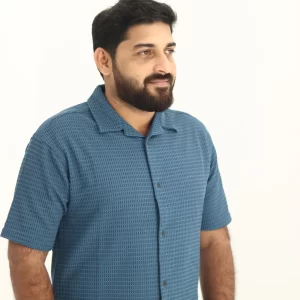 Men’s Deep Teal Blue Jacquard Shirt